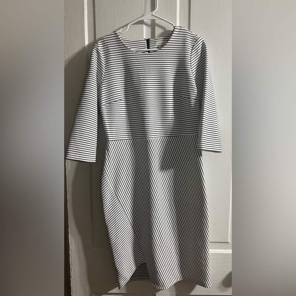 Calvin Klein white and black striped dress